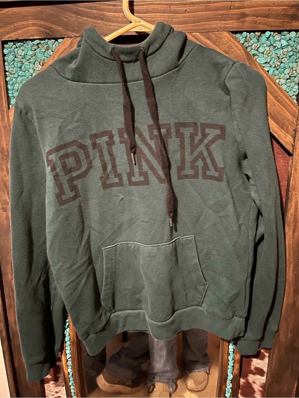 PINK Victoria's Secret Forest Green Pullover Hoodie with Dark Logo